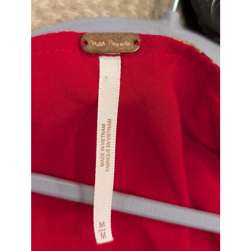 Women's Free People M Red Floral Long Sleeve Ruffle Mini Dress - Picture 8 of 12